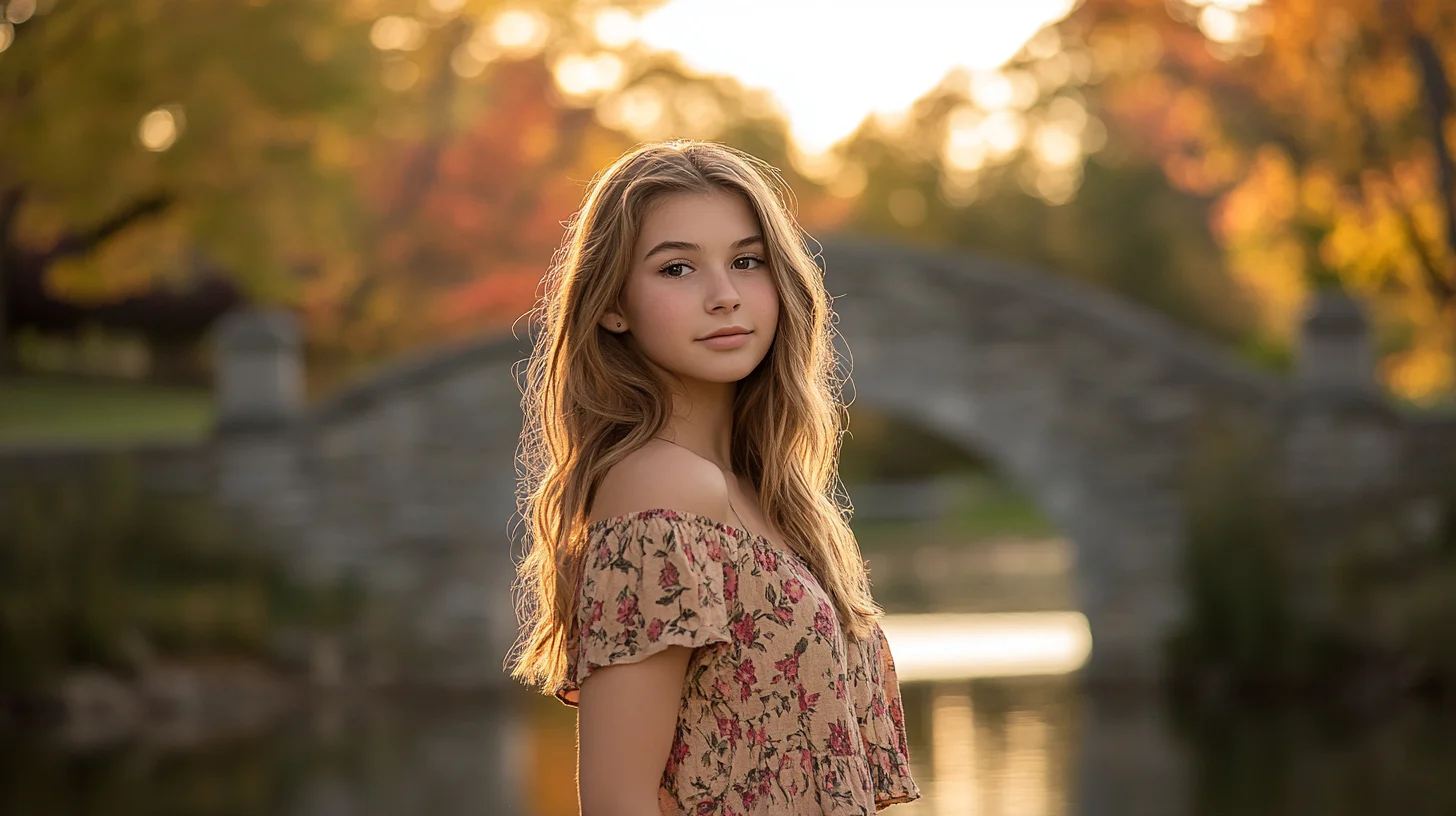 Abington High School senior portrait session at Island Grove Park in Abington, Massachusetts — golden hour light near the stone memorial arch