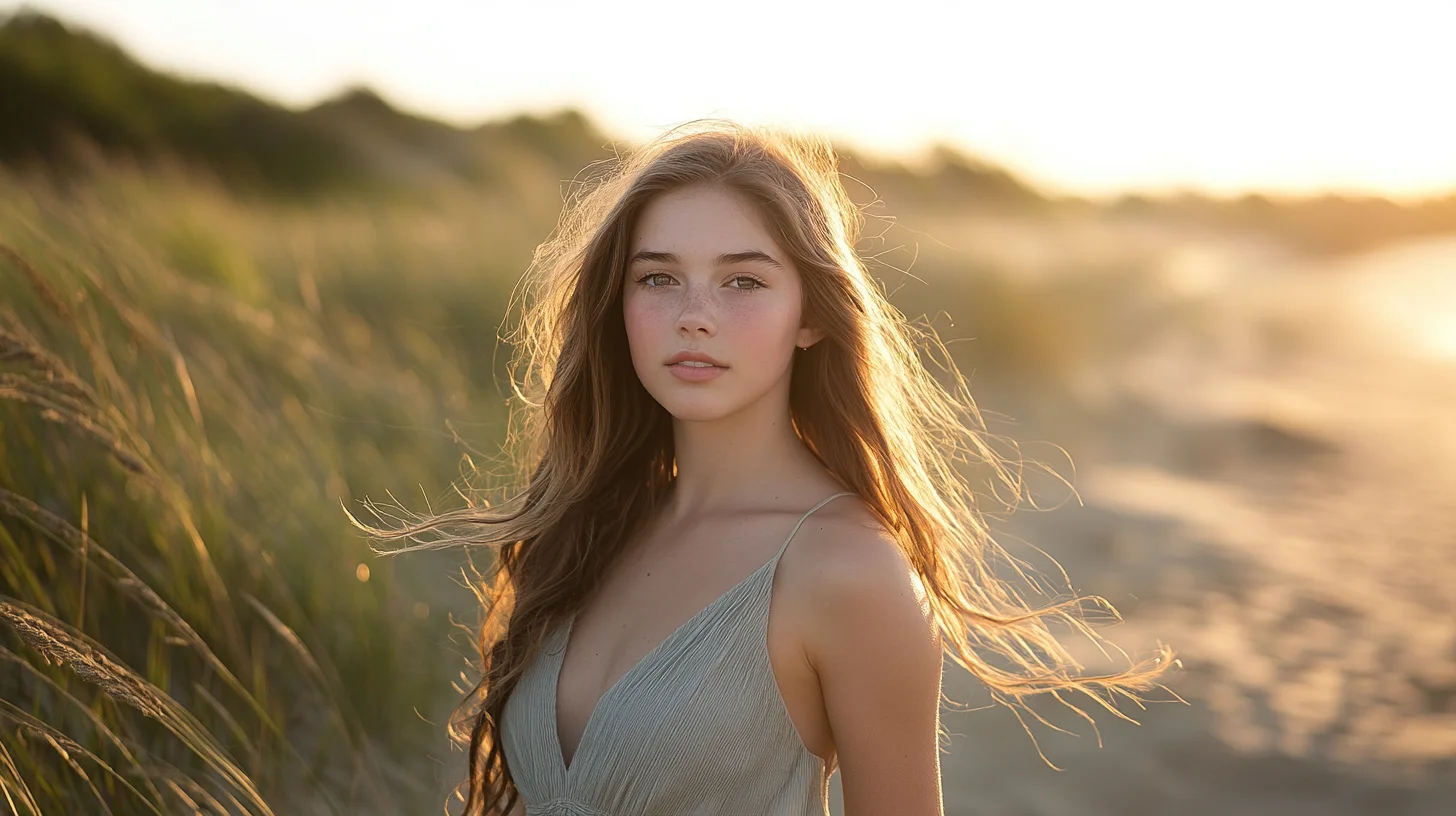 Camera and photography gear laid out on a wooden surface with the South Shore Massachusetts coastline visible in the background at golden hour