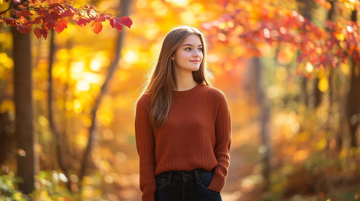 Fall senior portrait session at peak foliage on the South Shore of Massachusetts