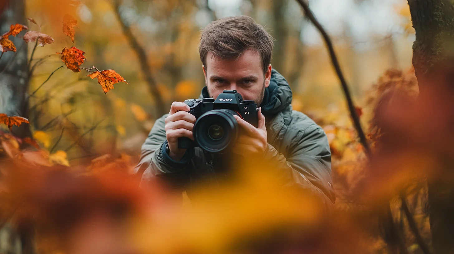 Portrait photographer comparing focal lengths during a session on the South Shore