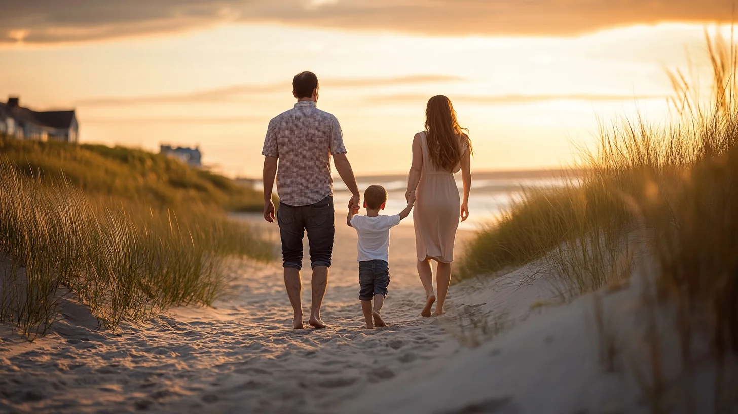 Family portrait session at golden hour on a South Shore Massachusetts beach