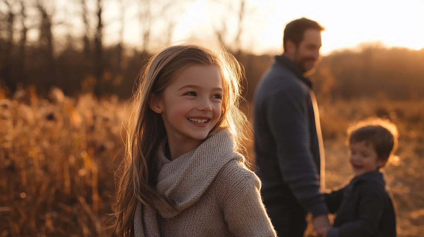 Photographer Chris McCarthy guiding a family portrait session outdoors on the South Shore of Massachusetts, warm natural light, relaxed lifestyle atmosphere