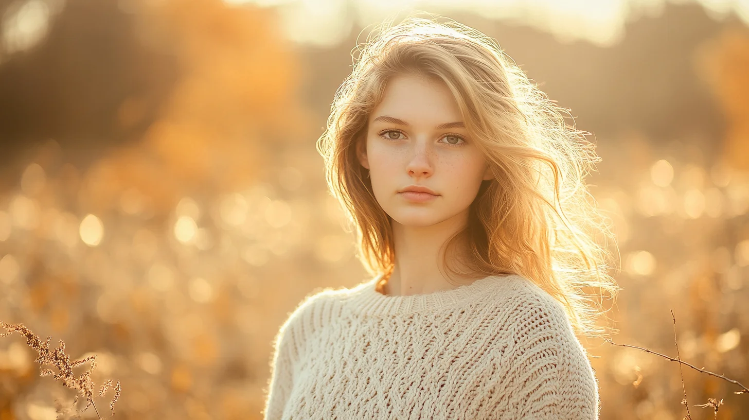 Portrait with creamy blurry background bokeh effect, subject sharp against a wash of golden out-of-focus foliage on the South Shore of Massachusetts