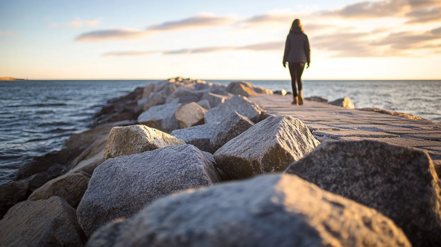 Marshfield High School senior portrait session at Brant Rock beach on the South Shore of Massachusetts, warm afternoon light, jetty and ocean in background