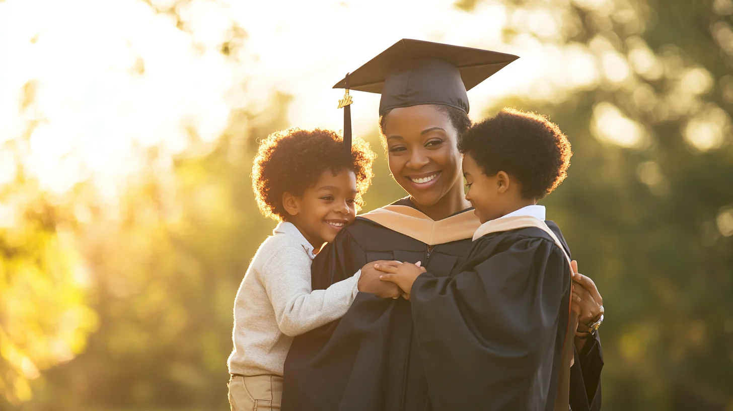 Massasoit Community College graduate in cap and gown photographed at a South Shore location near Brockton, Massachusetts