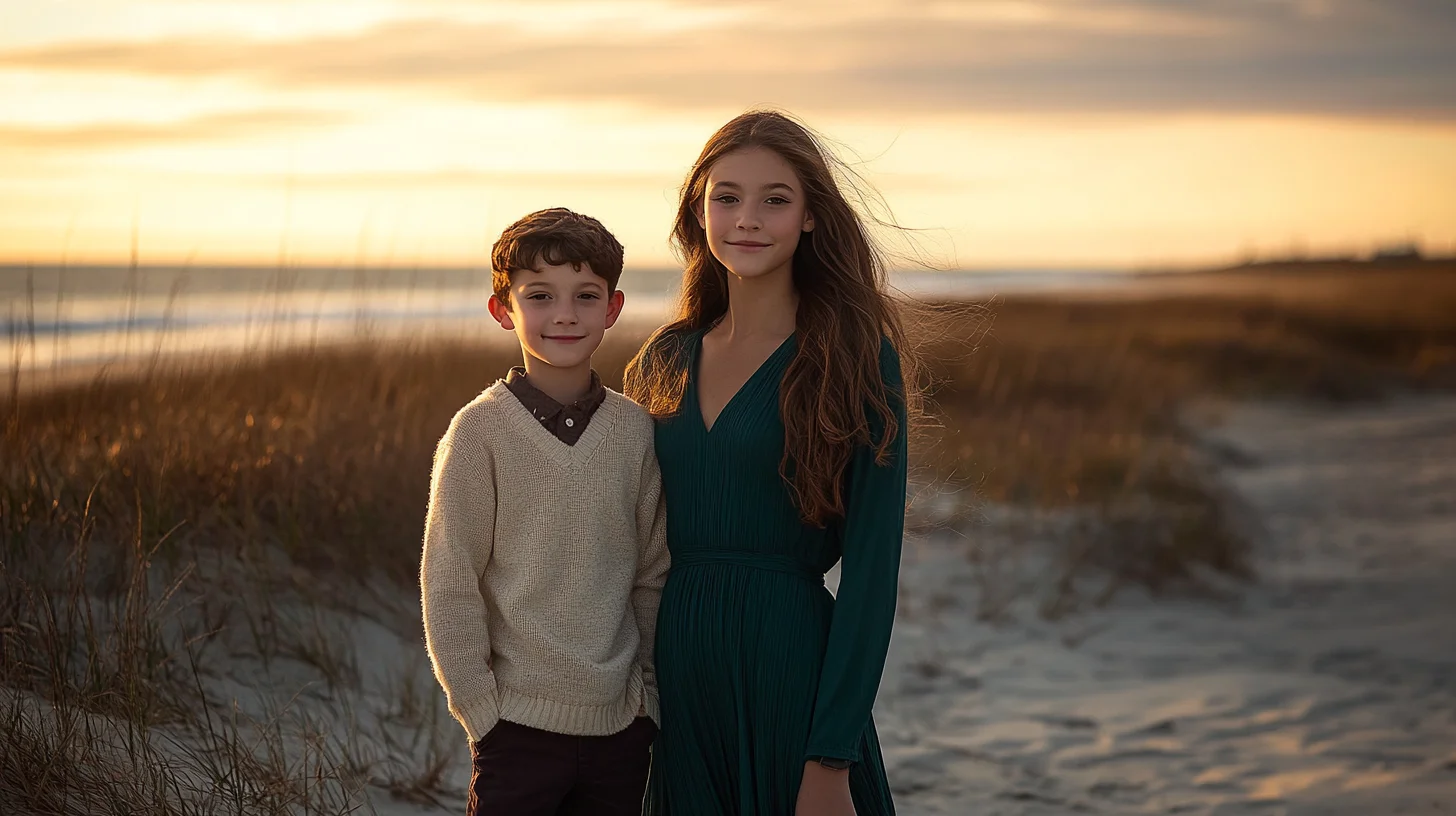 High school senior portrait with younger sibling at a South Shore beach session