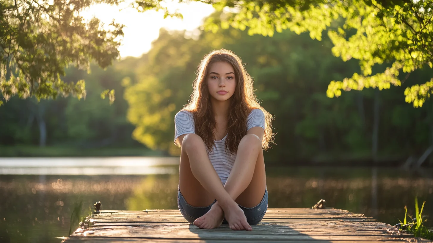 Senior portrait session along the Indian Head River corridor in Hanover, Massachusetts, with overhanging trees and riverside meadows in soft natural light