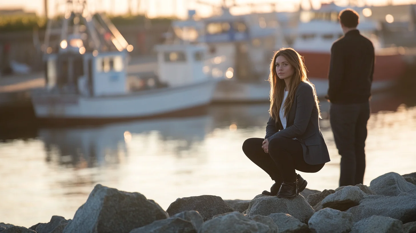 Portrait photographer working with a professional client on the South Shore of Massachusetts, natural light session near the waterfront in 2026