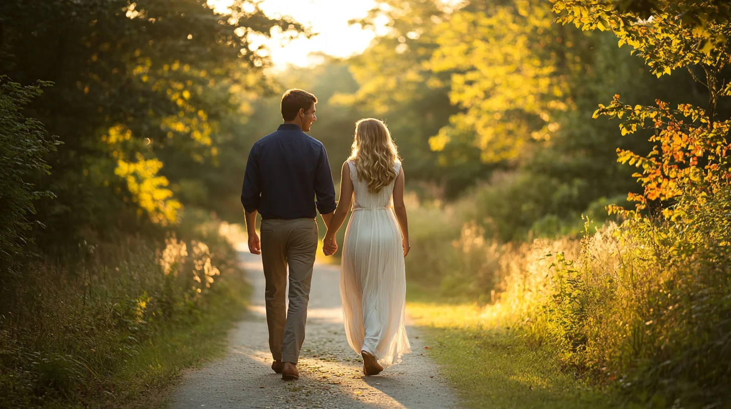 Couple standing together at a South Shore Massachusetts coastal location during an engagement session, dressed in coordinated earthy tones with natural light
