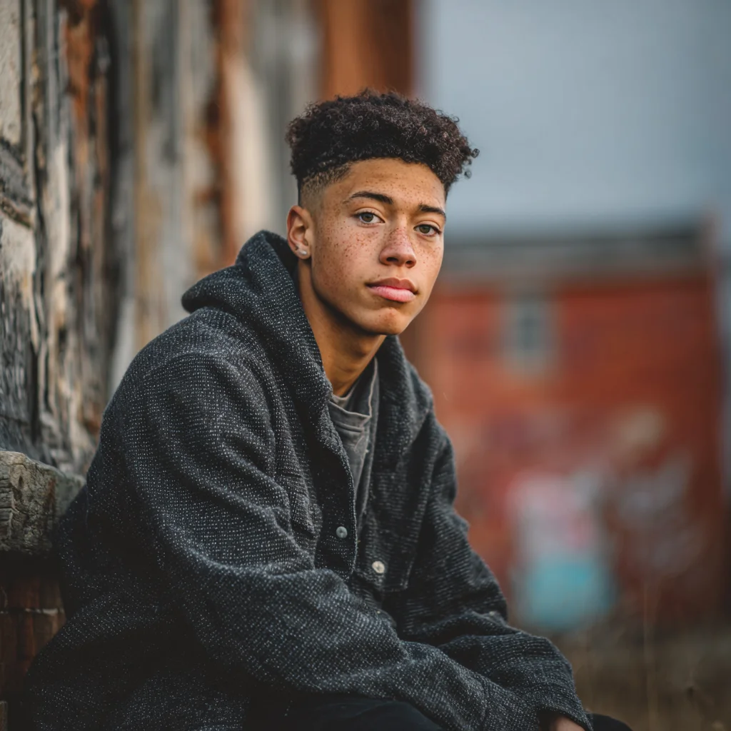 Senior portrait in open field with warm sunset tones