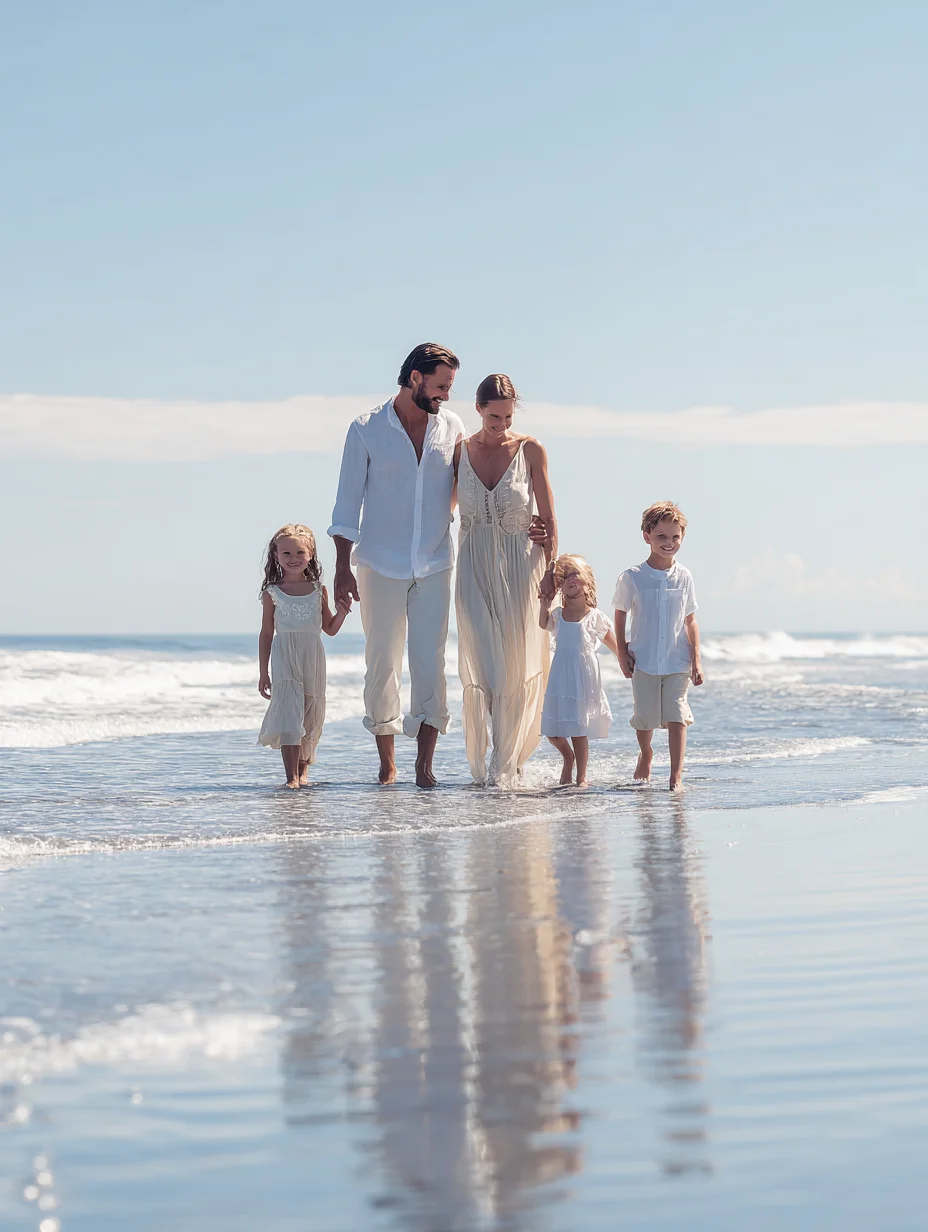 Young family portrait with parents and young children outdoors