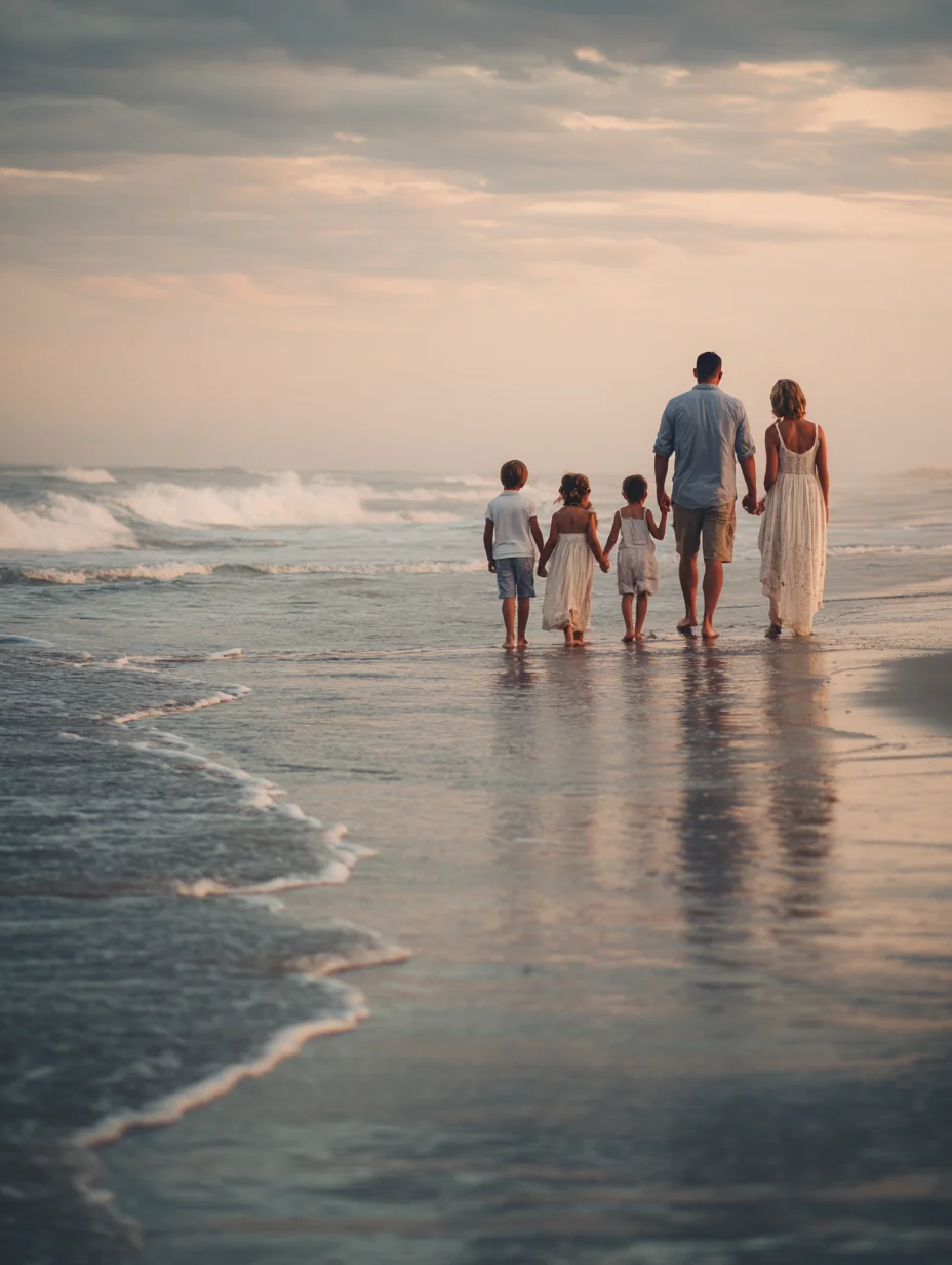 Family session photographed in golden hour light