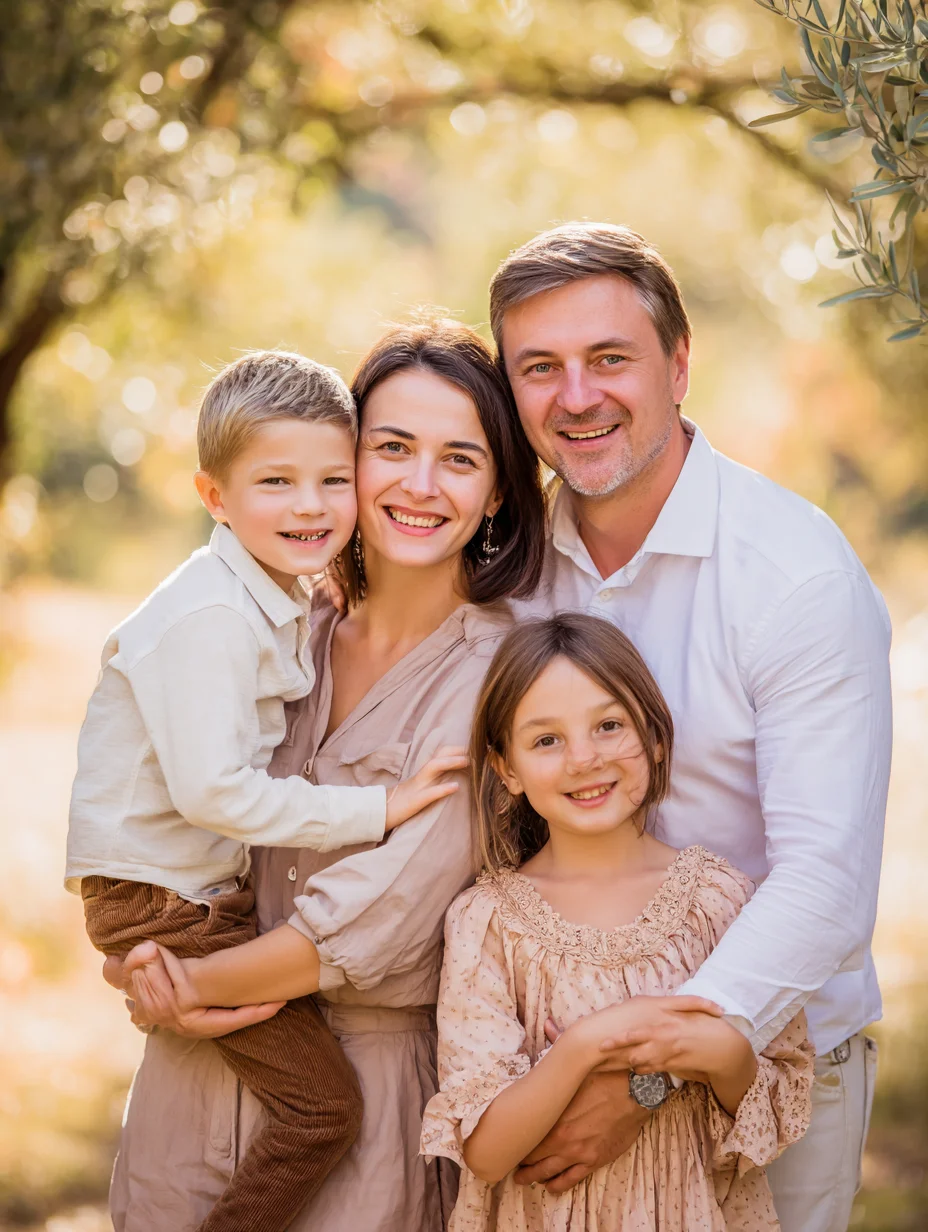 Multi-generational family portrait with grandparents and grandchildren