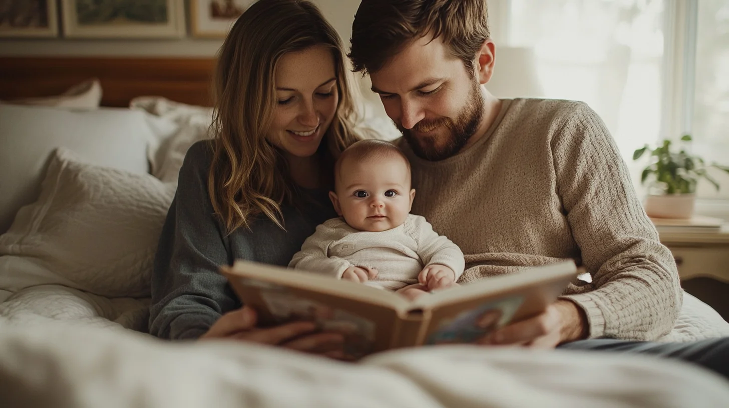 Family with baby and toddler relaxed together on a sunlit bed during an at-home lifestyle family portrait session on the South Shore Massachusetts